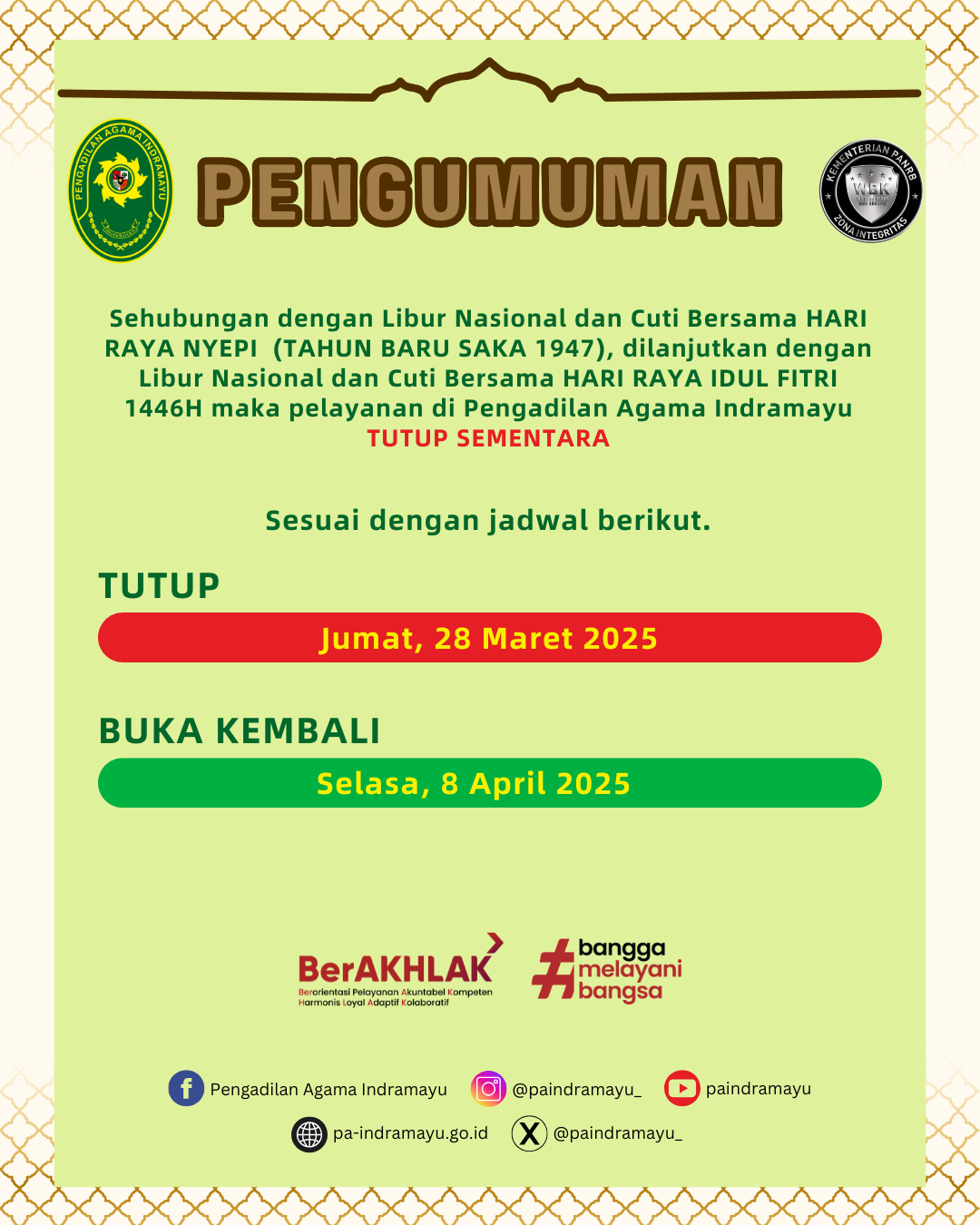 pengumuman libur lebaran 2025